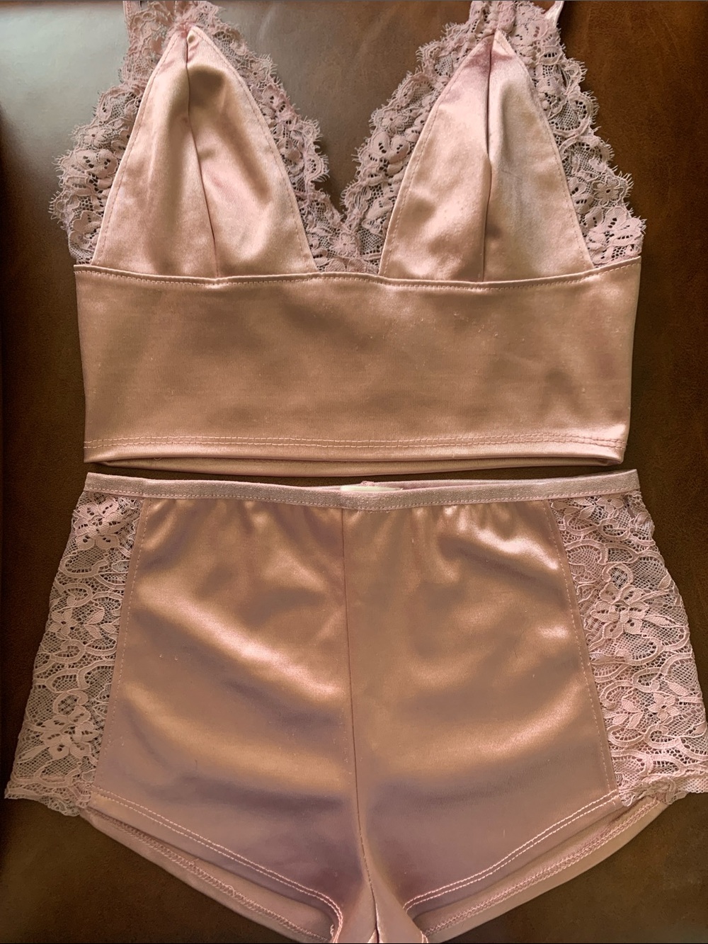 Bozzolo Blush Satin Lace Bralette and Shorts Set